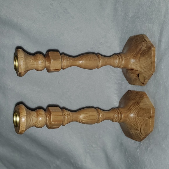 Anthropologie Other - Anthropologie Carved Wood Candle Holders Pair of Two (2)